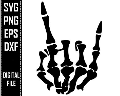 Skeleton Rock Hand Svg Eps Png Dxf Rock And Roll Vector Etsy