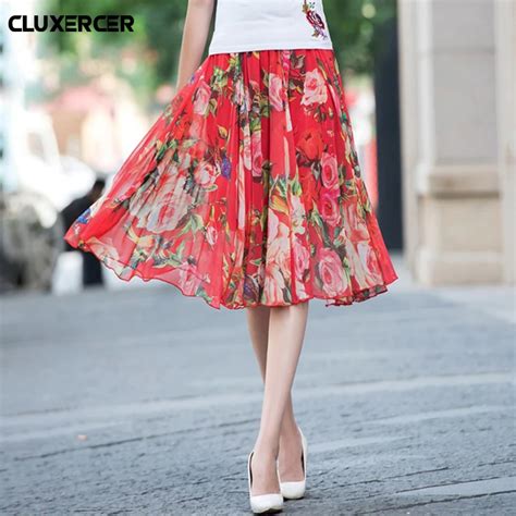 Buy Women Chiffon Skirt Knee Length Women Skirts Loose