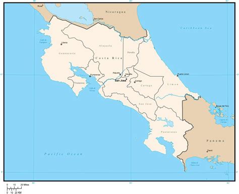 Physical map of costa rica showing major cities, terrain, national parks, rivers, and surrounding countries with international borders and outline maps. Costa Rica Map with Provinces and Capitals in Adobe ...