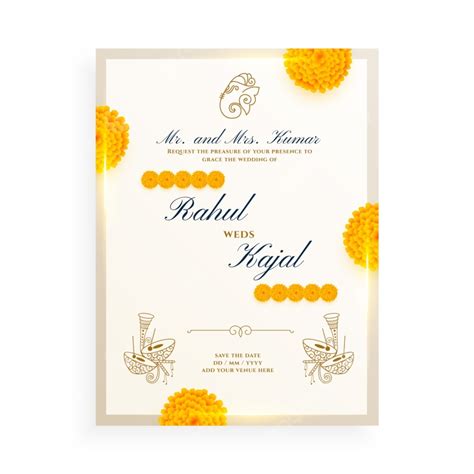 Marigold Flower Indian Wedding Card Design Template Download On Pngtree