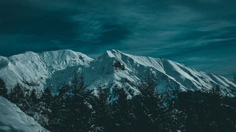 Download Wallpaper 3840x2160 Mountains Snow Trees Twilight Evening