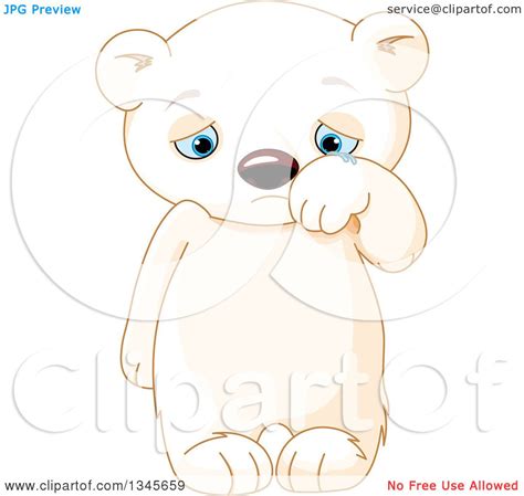 Clipart Of A Cute Sad Baby Polar Bear Cub Crying And Wiping Away Tears
