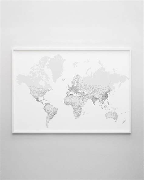 Grey World Map Print A3 Size Chelsea Chelsea