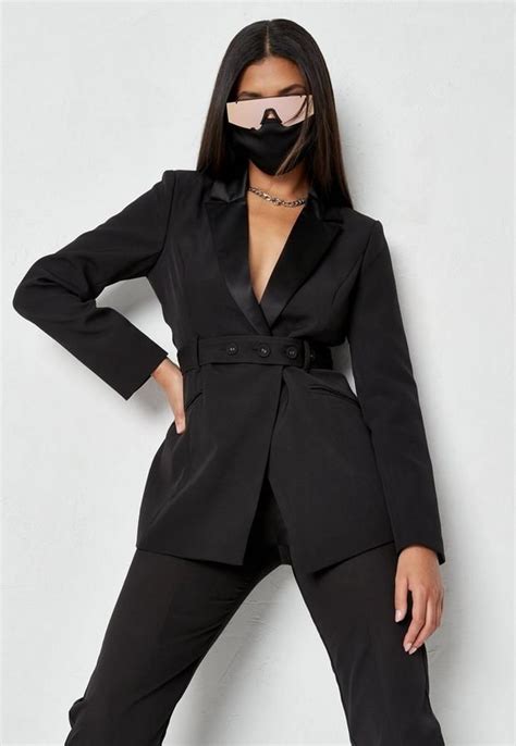 Missguided Black Co Ord Tailored Open Back Belted Blazer In 2021