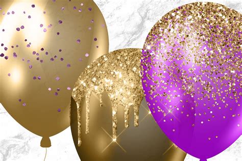 Purple And Gold Balloons Clipart Glitter Balloon Png Digital Overlays