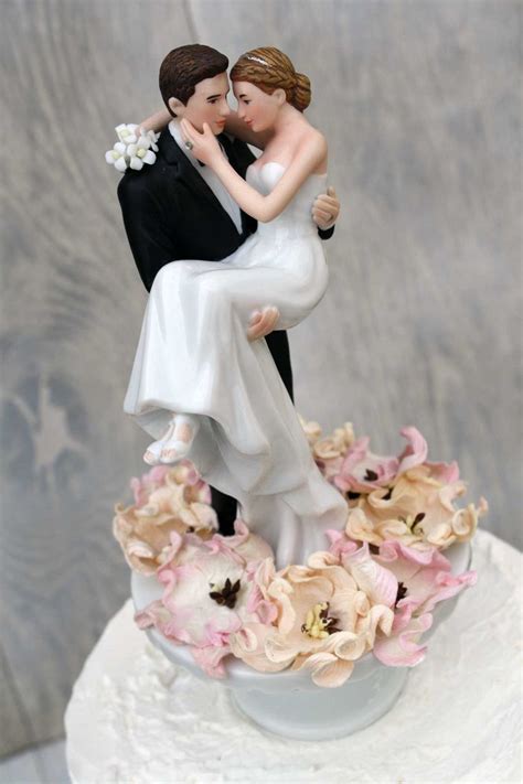 Vintage Rose Pearl Groom Holding The Bride Wedding Cake Topper