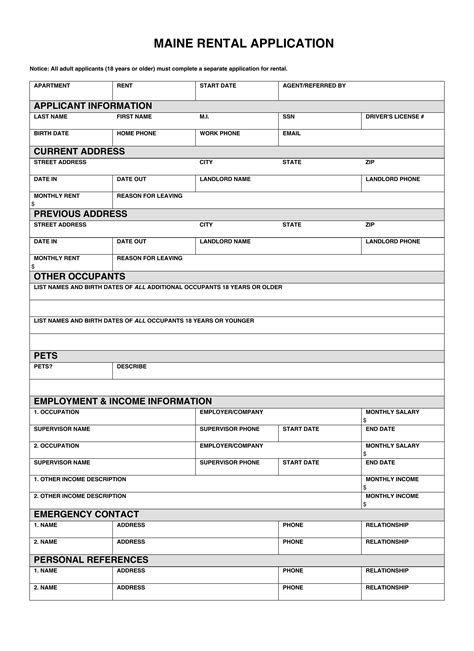 Please indicate type of visa requested. Free Maine Rental Application Form - PDF - eForms