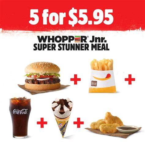 Deal Hungry Jack S 5 For 6 95 Super Stunner Cheeseburger Fries Coke 3 Nuggets Drumstick