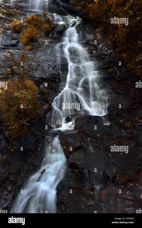Autumn Mountain Cascading Waterfall Vertical Stock Photo Alamy