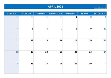 April 2021 Calendar Calendarbest