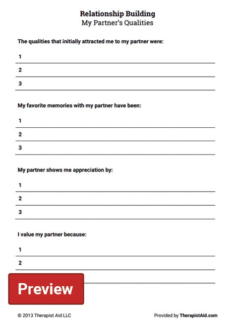 My Partners Qualities Worksheet Therapist Aid