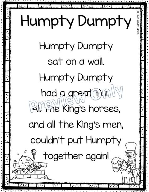 Printable Poem For Kids Nursery Rhyme Humpty Dumpty Rhyming Songs