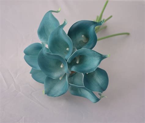 10 Teal Blue Calla Lilies Real Touch Flowers DIY Silk Wedding Etsy