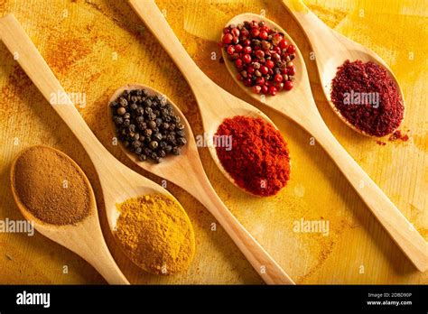 Various Spices In The Spoon Stock Photo Alamy