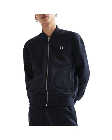 Fred Perry Loopback Bomber Neck Jacket In Blue For Men Lyst Uk