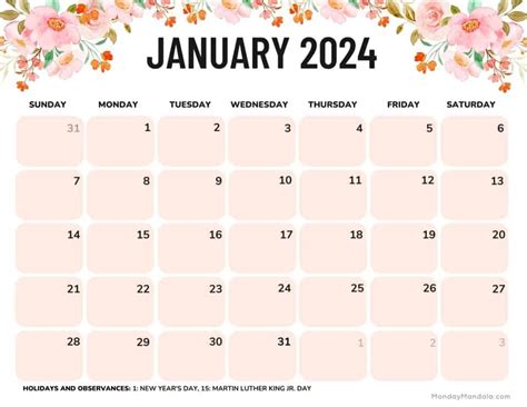52 January 2024 Calendars Free Pdf Printables