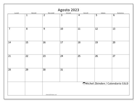 Calendario Agosto 2023 Da Stampare “56ld” Michel Zbinden Ch
