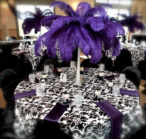 Dramatic Purple Ostrich Feather Centrepieces Purple Wedding Purple
