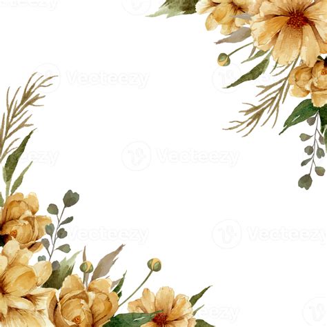 Watercolor Golden Flowers Border Illustration Png