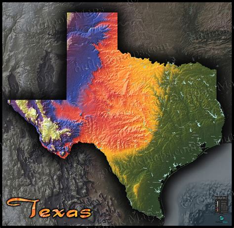 Physical Texas Map State Topography In Colorful 3d Style Texas
