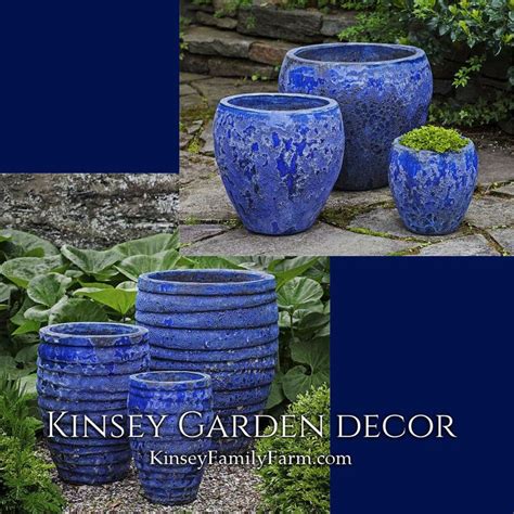 Kinsey Garden Decor Tall Short Art Pottery Planters Deep Royal Blue