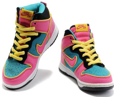 Girls Nike Dunk Sb High Top Shoes Pink Green High Top Shoes Nike