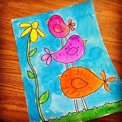 Little Birdies Watercolor Painting Art Projects For Kids Art