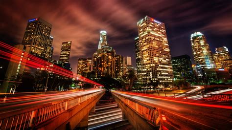 Wide Angle And Long Exposure Photograph Of Cityscape Hd Wallpaper