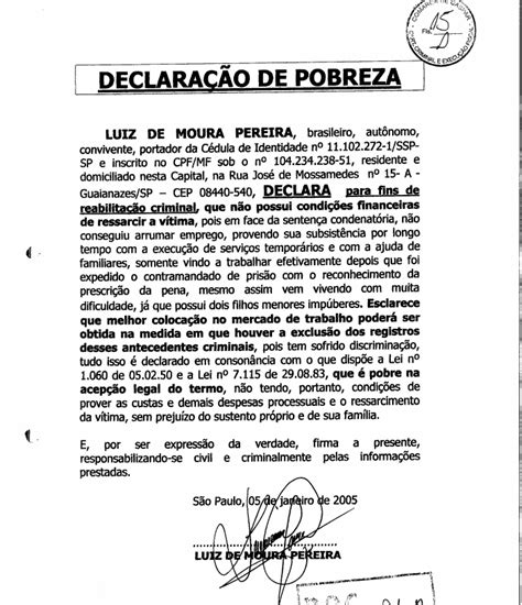 Moura Assinou Em 2005 Atestado De Pobreza Para Obter Perdão Judicial