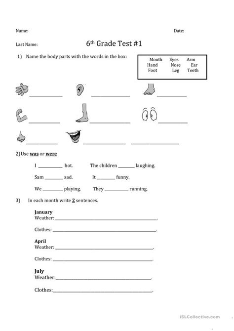 6th Grade Test worksheet - Free ESL printable worksheets ...