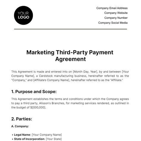 Marketing Third-Party Payment Agreement Template - Edit Online