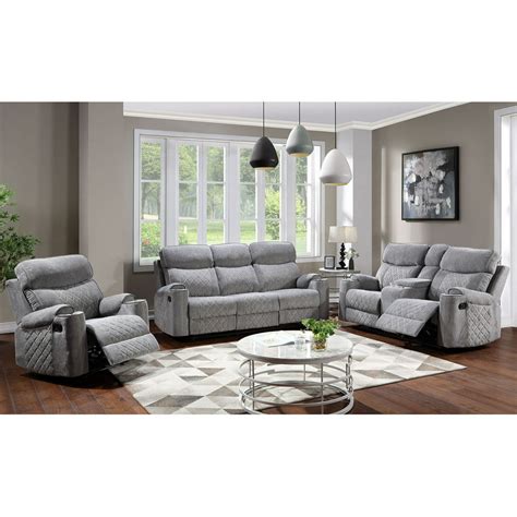 Contemporary Design Living Room Furniture Reclining 3pc Sofa Set Gray