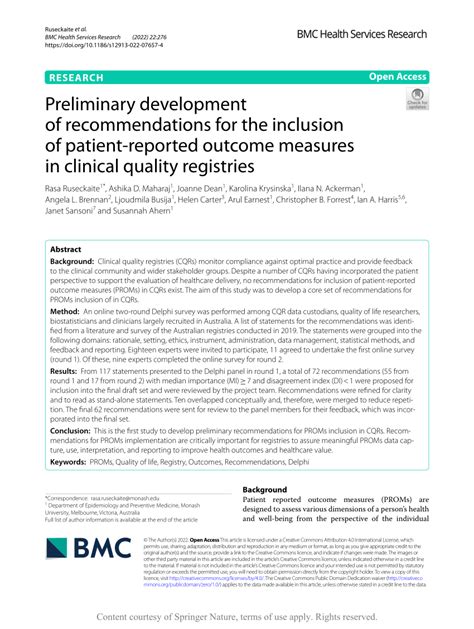 pdf preliminary development of recommendations for the inclusion of patient reported outcome