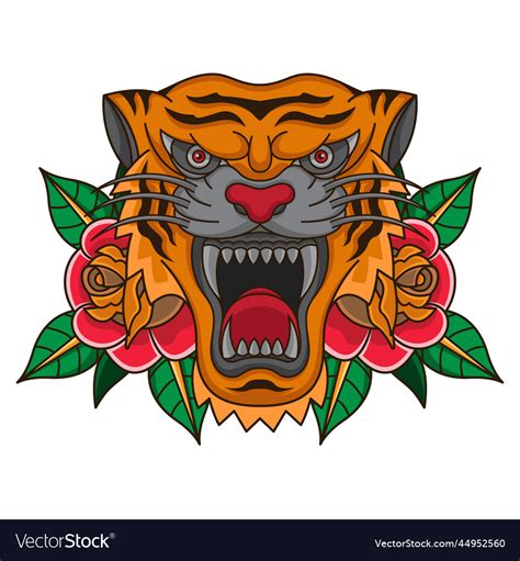 Traditional Tiger Head Tattoo Flash Royalty Free Vector