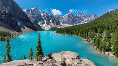 Beautiful Turquoise Waters Of The Moraine Lake Stock Photo Download