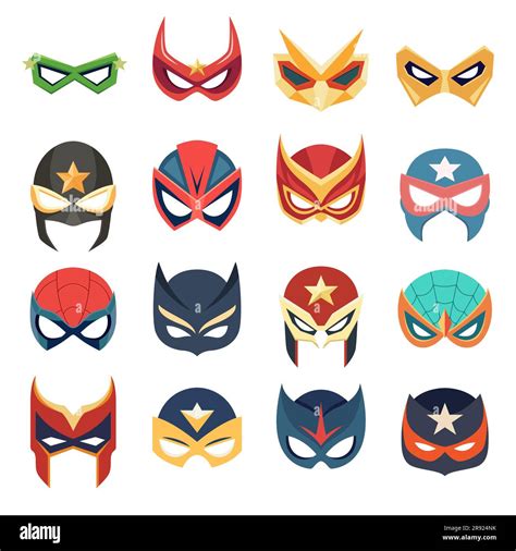 Vector Super Hero Masks Set In Flat Style Face Character Superhero