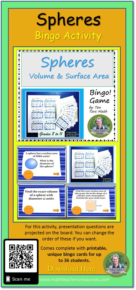 Spheres Bingo A Bingo Game Classroom Activity On The Volume And