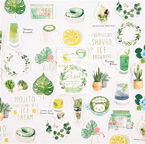 46pcs Green Aesthetic Stickers Pack For Journaling Planner Journal