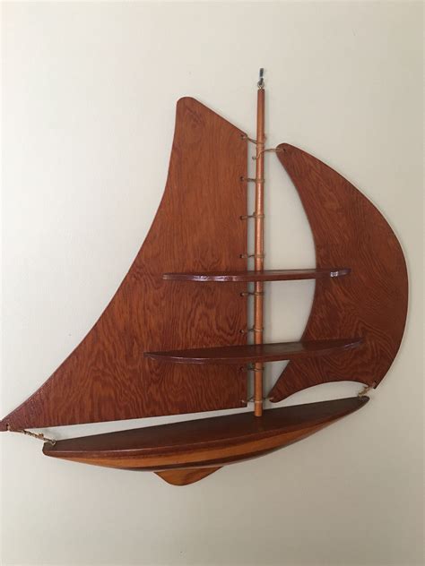 Vintage Wood Sailboat Wall Shelf Nautical Home Decor Wood Sailing