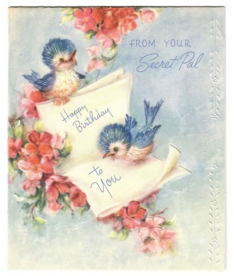 Vintage Unused Bluebirds Birthday Greeting Card From Your Secret Pal