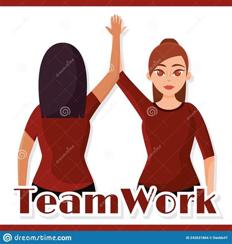 Pair Of Girls Doing A High Five Teamwork Concept Vector Stock Vector