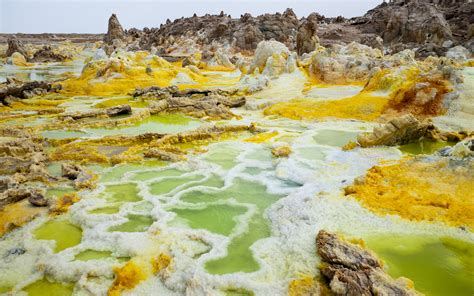 Sulphur Salt Structures And Hydrothermal Ponds Dallol Volcano