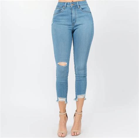 Premium Denim Distressed Skinny Jeans Light Blue