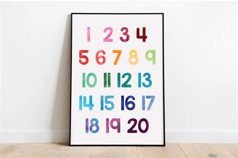 Numbers 1 20 Colorful Watercolor Rainbow Playroom Decor Bright Etsy