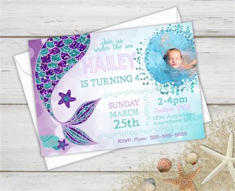 Mermaid Birthday Party Invitations Mermaid Invites Photo Invitation