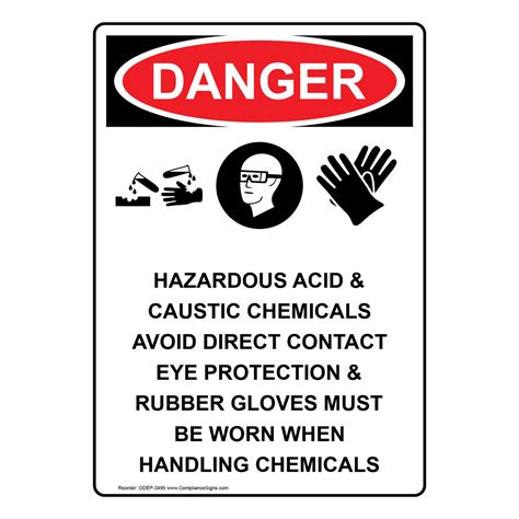 Portrait OSHA Hazardous Acid And Caustic Sign With Symbol ODEP 3495