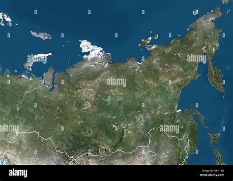 Vista satélite de Siberia Rusia con los límites del país Esta imagen fue compilado a partir