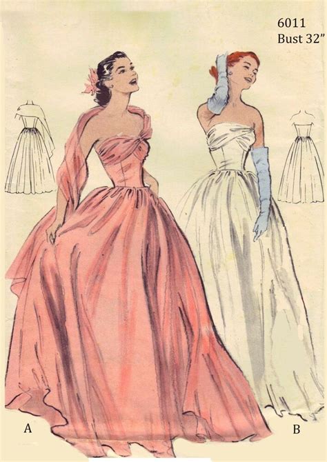 Vintage 1950 S Sewing Pattern Ball Gown Prom Dress Bridal Gown Bust 32