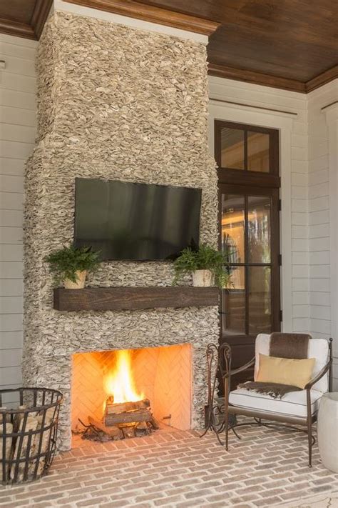 Covered Patio Fireplace With Flatscreen Tv Transitional