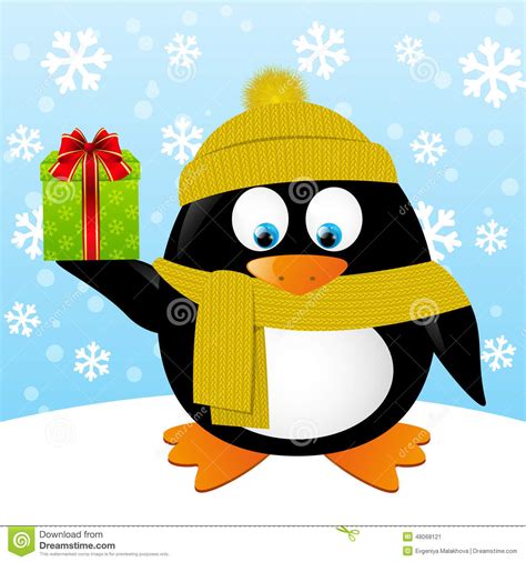 Cute Cartoon Penguin On Winter Background Stock Vector